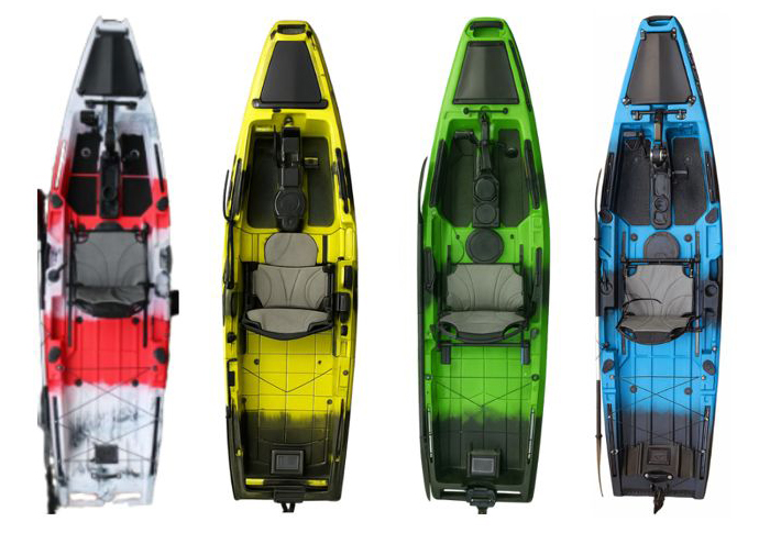new kayak colours for 2026; red/grey, yellow/black, green/black, blue/black